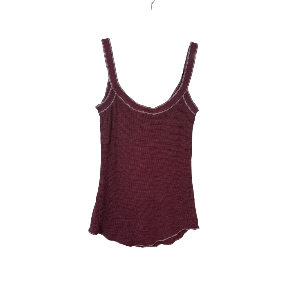 Free People Burgundy Waffle Knit Henley Tank Top Small Contrast Stitch Boho - Picture 4 of 4